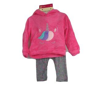Colette Lilly Outfit Unicorn Plush Top & Leggings Pants Girls Size 2T Pink Grey